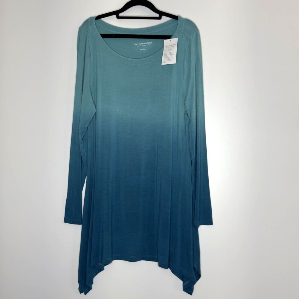 New Soft Surroundings Ombre Long Sleeve Asymmetric Tunic Top Women's Size Large